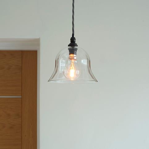 BODIUM SMALL Bell Shaped Clear Glass Pendant Light in Bronze