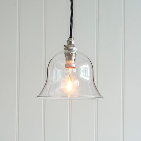 BODIUM SMALL Bell Shaped Clear Glass Pendant Light in Nickel