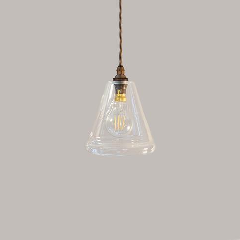 RYE SMALL Hand Blown Cone Glass Pendant Ceiling Light in Antique Brass