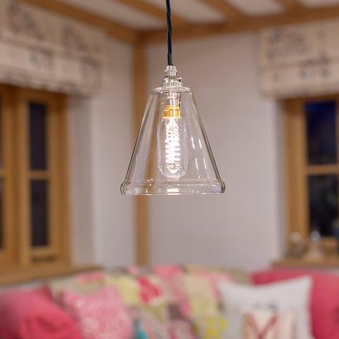 RYE SMALL Hand Blown Cone Glass Pendant Ceiling Light in Nickel