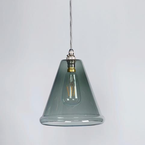 RYE MEDIUM Handblown Smoked Cone Glass Pendant Ceiling Light in Nickel