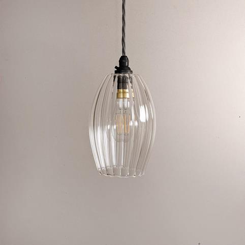 CAMBER OVAL SMALL Handblown Ribbed Glass Pendant Light in Bronze