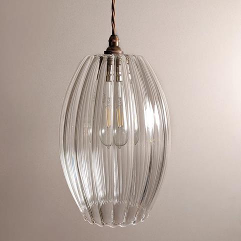 CAMBER OVAL LARGE Handblown Ribbed Glass Pendant Light in Antique Brass