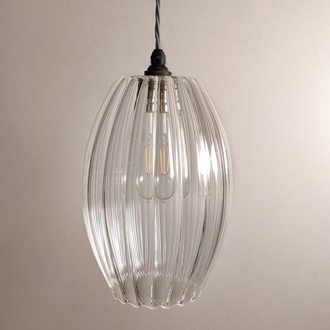 CAMBER OVAL LARGE Handblown Ribbed Glass Pendant Light in Bronze