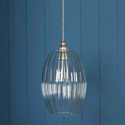 CAMBER OVAL LARGE Handblown Ribbed Glass Pendant Light in Nickel