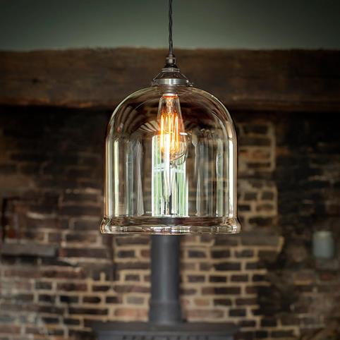 HYTHE LARGE Handblown Bell Clear Glass Pendant Light in Nickel