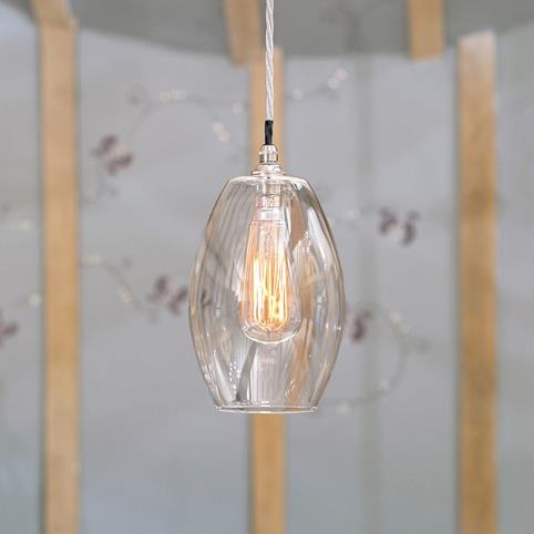 CAMBER OVAL SMALL Handblown Clear Glass Pendant Light in Nickel