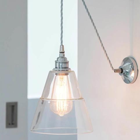 PULLEY Unique Industrial Clear Glass Shade Wall Light in Polished Chrome
