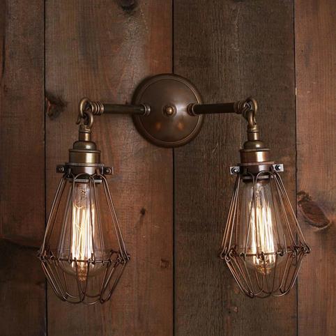 DOUBLE ARM CAGE Vintage Wall Light in Antique Brass