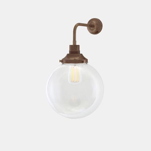 SIMPLE 25CM Clear Glass Globe Wall Light in Antique Brass