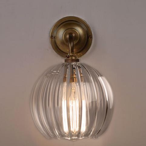 LENHAM Traditional Ribbed Glass Wall Light in Antique Brass