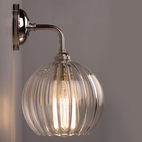LENHAM Traditional Ribbed Glass Wall Light in Nickel