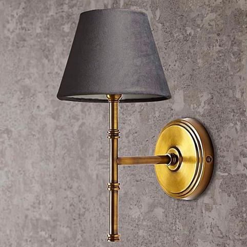 ESME Fabric Shaded Antique Brass Wall Light in Grey