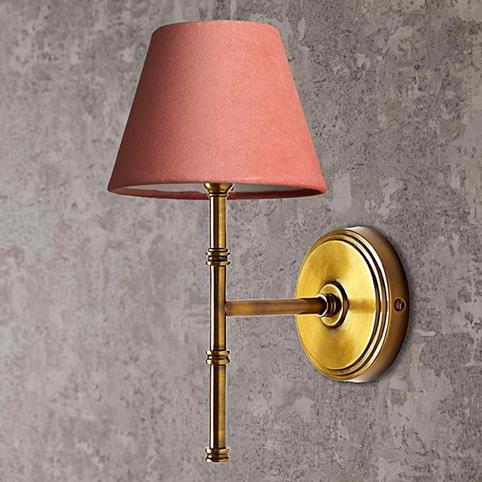 ESME Fabric Shaded Antique Brass Wall Light in Pink