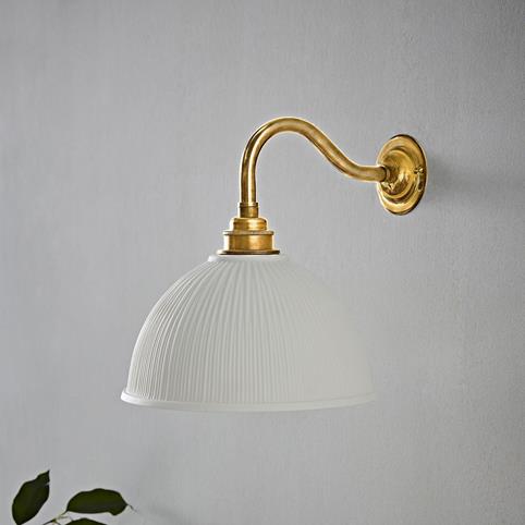WHITE CERAMIC DOME Wall Light - Swan Neck in Polished Brass
