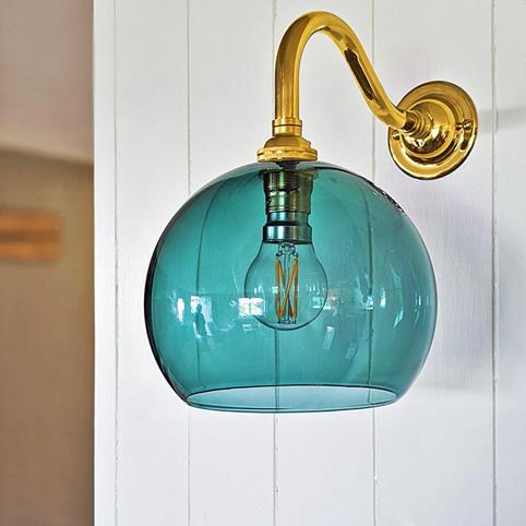 SOHO Teal Blue Handblown Glass Globe Wall Light in Polished Brass