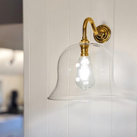 BODIUM LARGE Clear Glass Bell Shaped Wall Light in Polished Brass