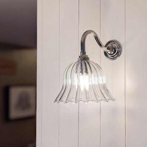BODIUM Bell Shaped Handblown Ribbed Glass Wall Light in Nickel