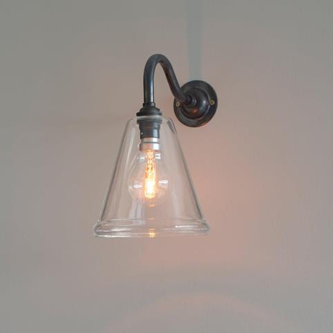 RYE SMALL Clear Glass Cone Wall Light in Bronze
