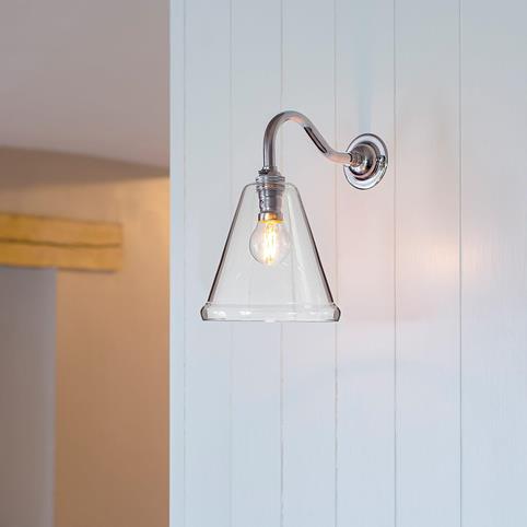 RYE SMALL Clear Glass Cone Wall Light in Nickel
