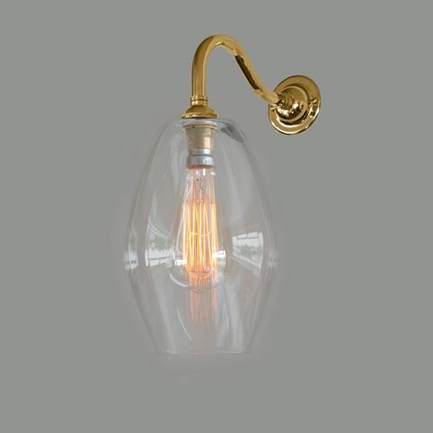 CAMBER OVAL MEDIUM Clear Glass Handblown Wall Light in Polished Brass