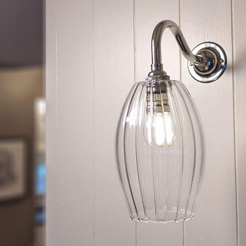 CAMBER OVAL SMALL Ribbed Glass Handblown Wall Light in Nickel