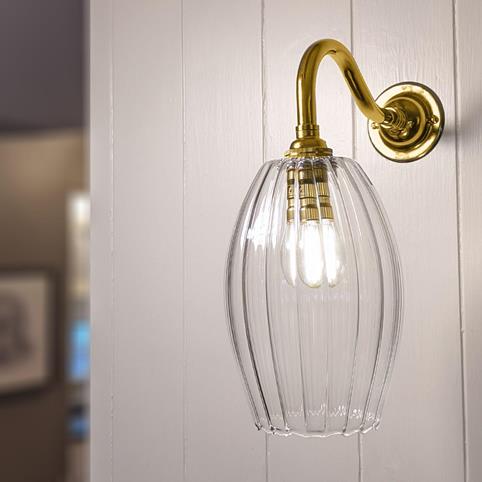 CAMBER OVAL SMALL Ribbed Glass Handblown Wall Light in Polished Brass