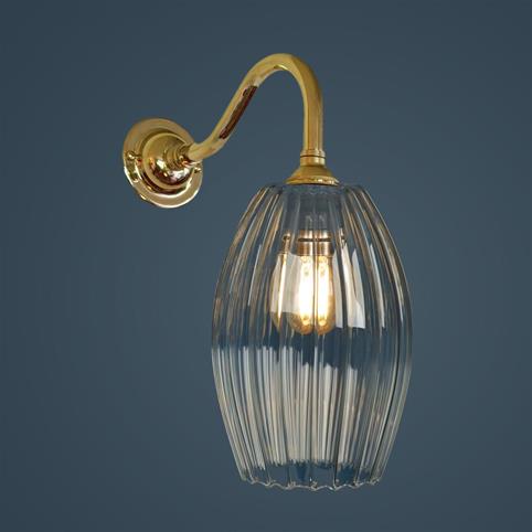 CAMBER OVAL MEDIUM Ribbed Glass Handblown Wall Light in Polished Brass