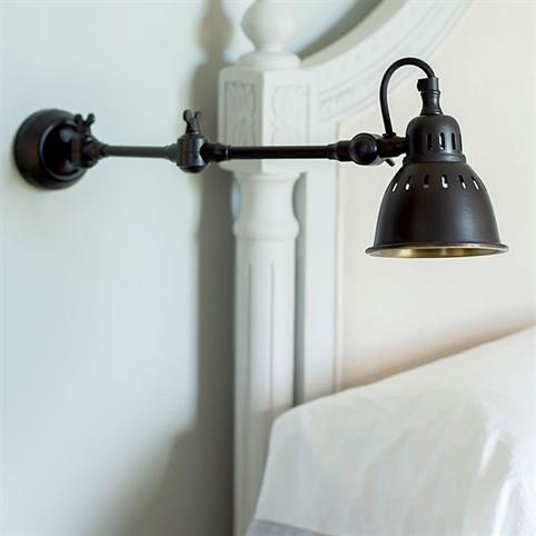 LAGO Double Adjustable Spotlight Wall Light in Black with Antique Brass Interior