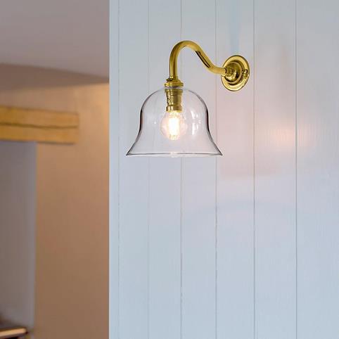 BODIUM SMALL Clear Glass Bell Shaped Wall Light in Polished Brass
