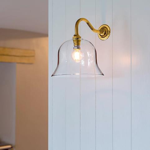 BODIUM MEDIUM Clear Glass Bell Shaped Wall Light in Polished Brass