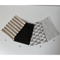 Four fabric swatches with different patterns on a light gray background