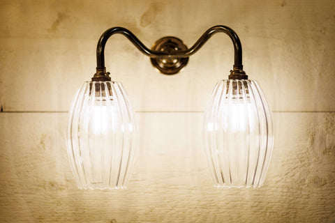 Camber ribbed glass shade on double arm swan neck fitting