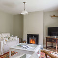 denton large ribbed pendnat light in a cosy living room