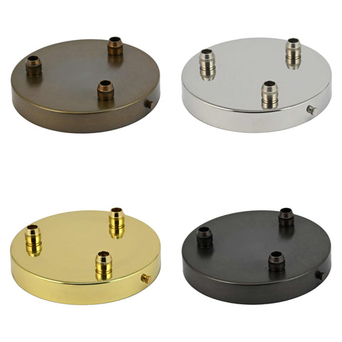 Four metal ceiling rose bases in antique brass, polished chrome, polished gold, and matte black finishes for Bodium Large Ribbed Cluster Pendant Light