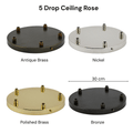 Four ceiling rose options in different finishes on a white background