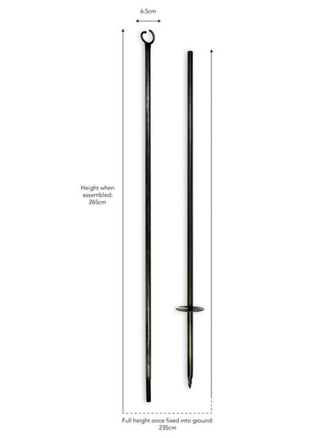 Steel festoon poles for outdoor lighting with bull horn design in garden setting