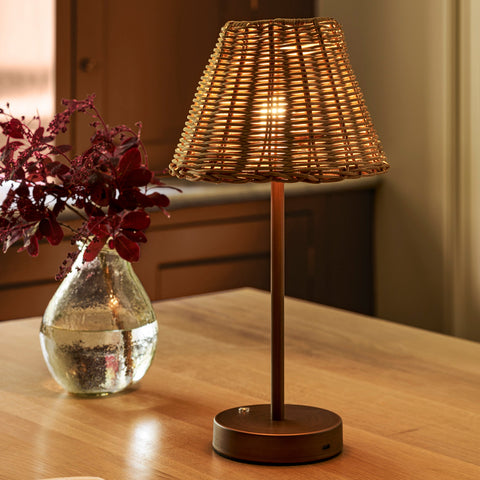 Burleigh Rechargeable Table Lamp with Rattan Shade