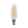 Dimmable 3.3W LED E14 candle bulb with vintage filament and warm 2700K glow.