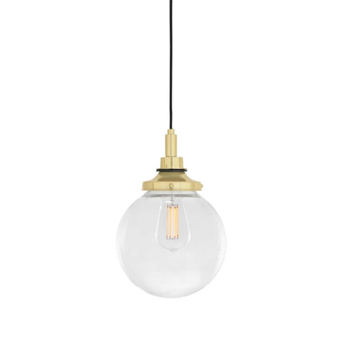 Laguna Bathroom Pendant light with clear glass globe and brass finish, modern and elegant design for bathrooms and kitchens