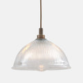 Maris Bathroom Pendant Light with prismatic glass shade and bronze fixture, water-resistant pendant for bathrooms and outdoor spaces