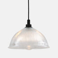 Maris Bathroom Pendant Light with prismatic glass shade and black fixture, water-resistant for bathroom and outdoor use