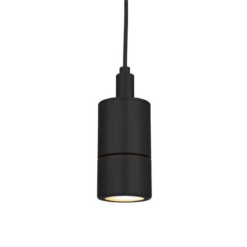 Ennis IP44 Spot Pendant Light black cylindrical minimalist pendant with durable brass enclosure and black PVC cable