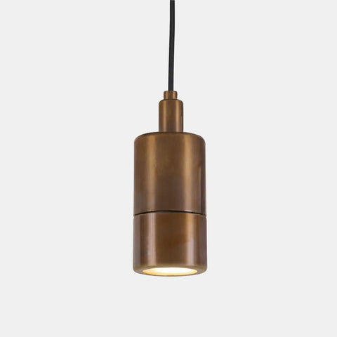 Ennis IP65 Spot Pendant Light in solid brass with tubular design, black cord, moisture-resistant for bathroom use, compatible with dimmable GU10 LED bulb