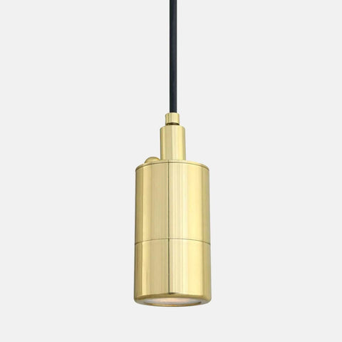 Modern tubular solid brass pendant light with IP65 rating, black cable, designed for bathrooms and kitchens - Ennis IP65 Spot Pendant Light