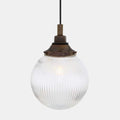 Laguna Bathroom Pendant light with ribbed glass globe shade and bronze finish hanging fixture