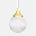 Laguna Bathroom Pendant light with ribbed glass globe and brass finish, modern hanging fixture for bathrooms and kitchens