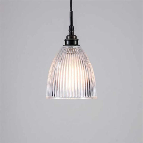 The Strand Bathroom prismatic glass pendant light with vintage-inspired ribbed shade and black fixture