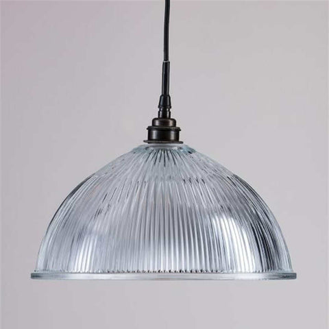 Waltham Bathroom Prismatic Glass pendant light with dome-shaped vintage glass shade and metal fixture