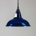 Tilbury Bathroom Factory Pendant Light in glossy blue industrial design with black flex and ceiling rose